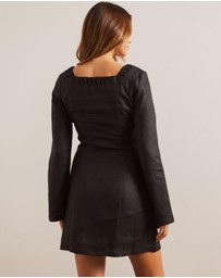 AERE - Linen Square Neck Detail A Line Mini Dress