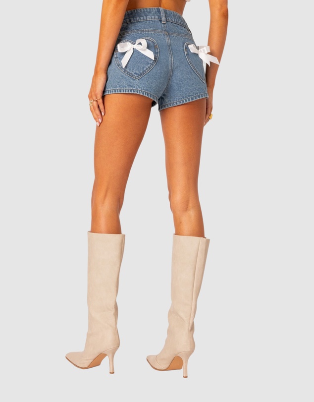 EDIKTED - Bow pocket washed denim shorts