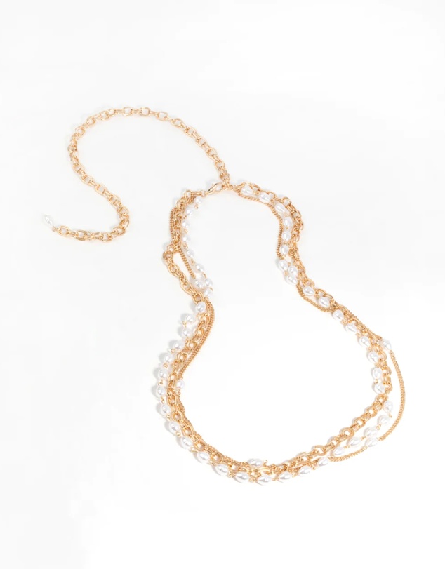 Lovisa - Gold Chain & Pearl Layered Belt