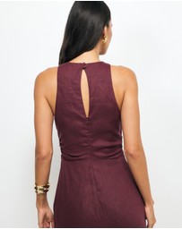 AERE - Elow Ruched Linen Midi Dress