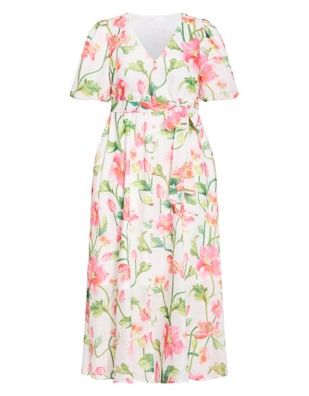 City Chic - Plus size Jamie Floral Print Maxi Dress - white