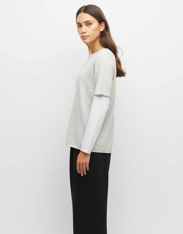 JH Lounge - JHL Crew T (Fine Cotton Cashmere) Soft Grey Marle