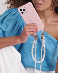 LOUVE COLLECTION - Dusty Pink Phone Case + Pearl Crossbody Chain & Wristlet