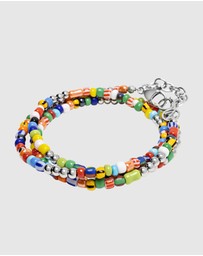 Nialaya Jewellery - Men's Wrap Bracelet with Assorted Vintage Trifocal Beads and Silver