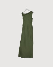Revibe - Repaired AERE Fia Linen Draped Off Shoulder Maxi Dress - AU 12