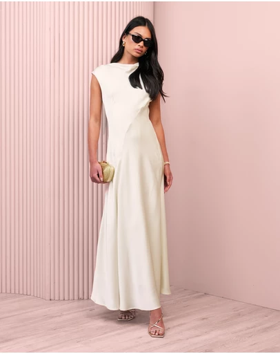 Azzurielle - Peyton Asymmetrical Neck Dress