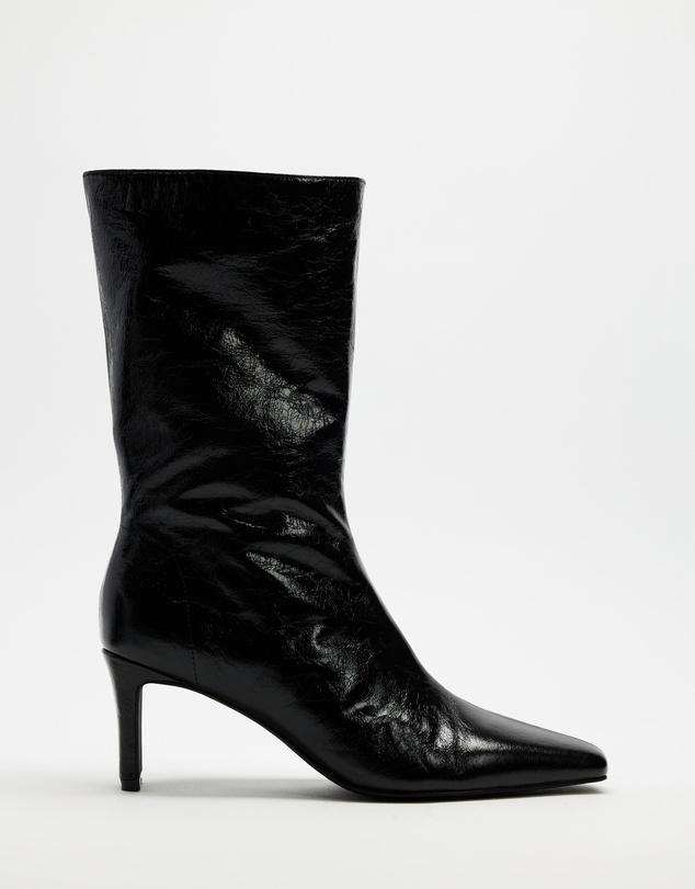 AERE - Anais Square Toe Heeled Leather Ankle Boots