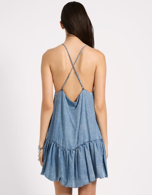 ONE TEASPOON - Tencel Bubble Hem Mini Slip Dress - Washed Blue