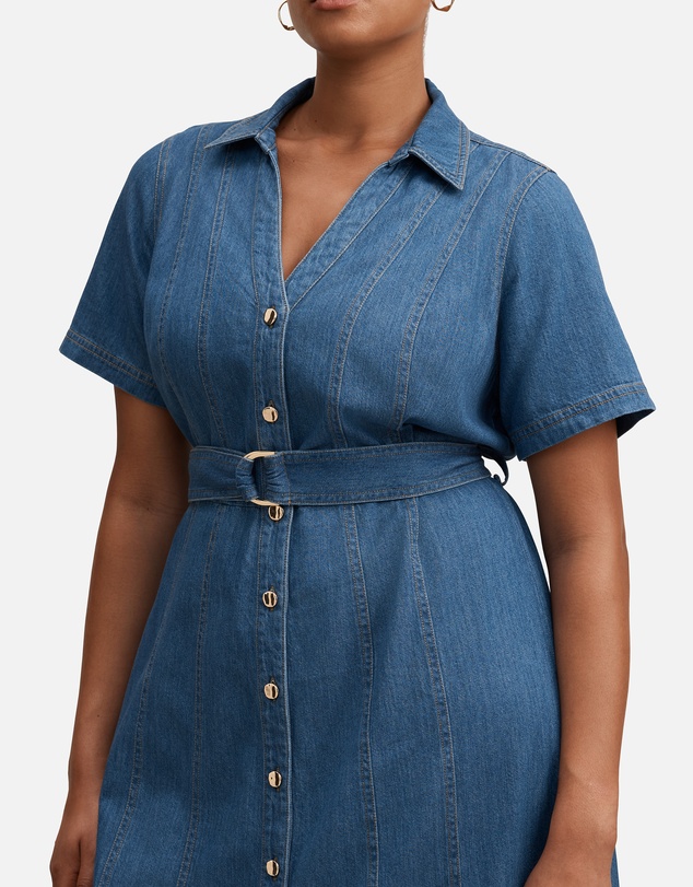 Forever New Curve - Josephine Curve Short Sleeves Denim Dress