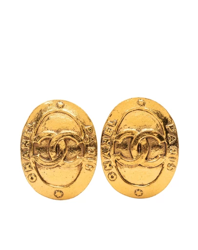 Pre-Loved by Azura Reborn - Pre-Loved CC Gold Plated Logo Oval Clip On Earrings