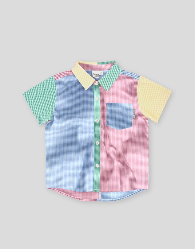 Goldie + Ace - Gingham Colour Block Holiday Shirt - Babies-Kids