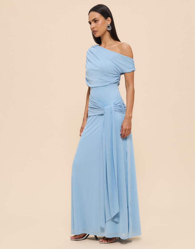 CHANCERY - Margot One Shoulder Drape Mesh Maxi Dress