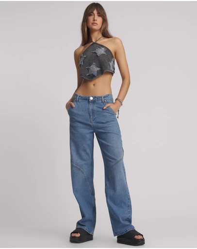 ONE TEASPOON - Western Wonders Mid Waist Straight Leg Denim Jeans - Blue Estate