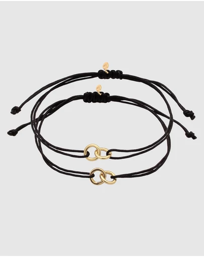 Elli Jewelry - Bracelet Set Women Circle Infinity Black 925 Sterling Silver Gold Plated
