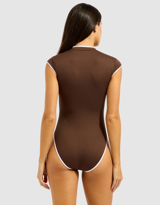 Seafolly - Beach Bound Cap Sleeve Zip Front One Piece Swimsuit