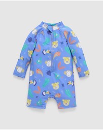 Purebaby - Printed Long Sleeve Sunsuit- Kids-Babies