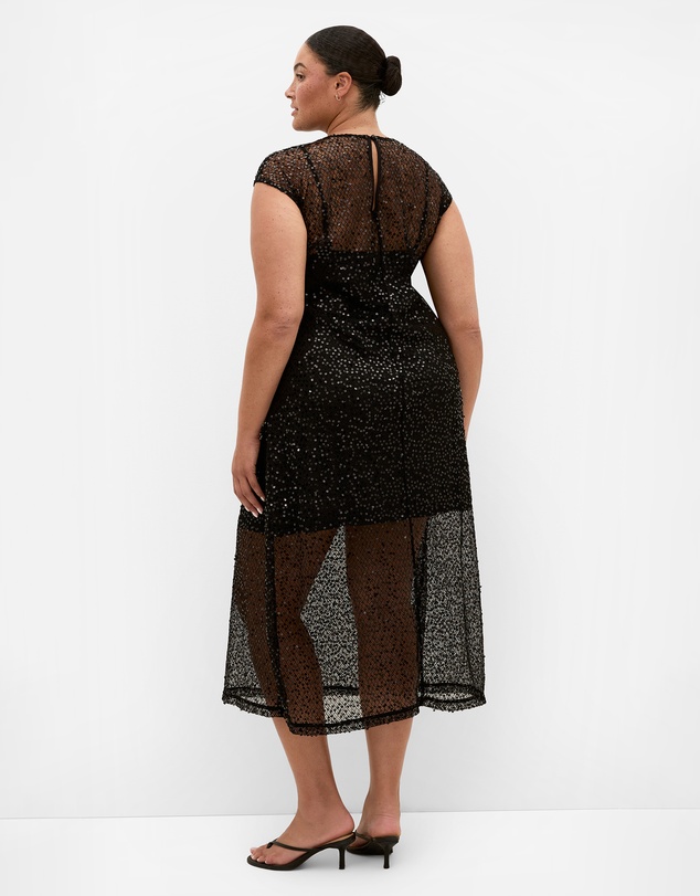 City Chic - Plus size Stardust Sequin Midi Dress - black