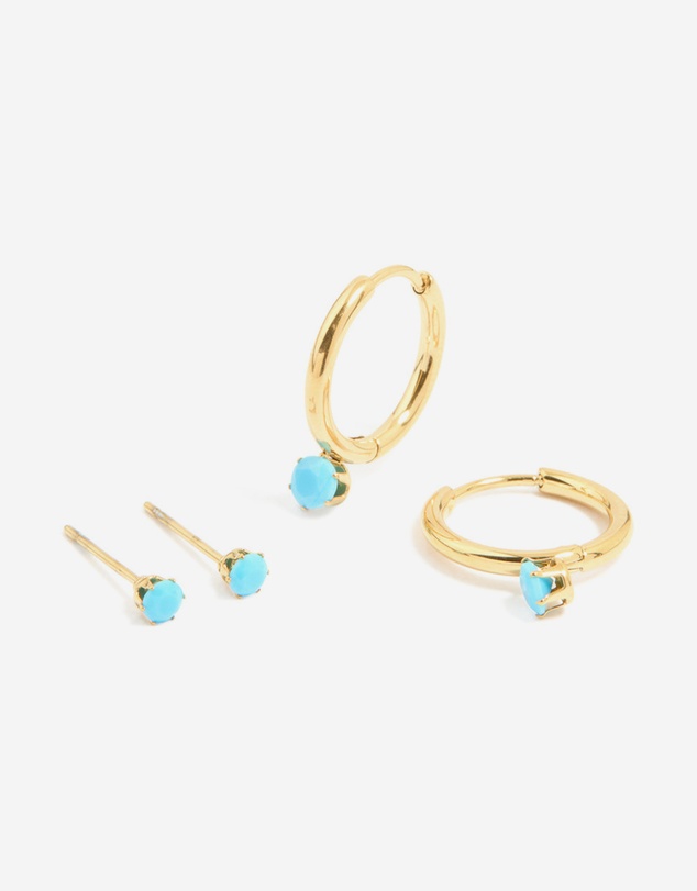 Lovisa - Waterproof Gold Plated Stainless Steel Turquoise Mini Earrings 2-Pack