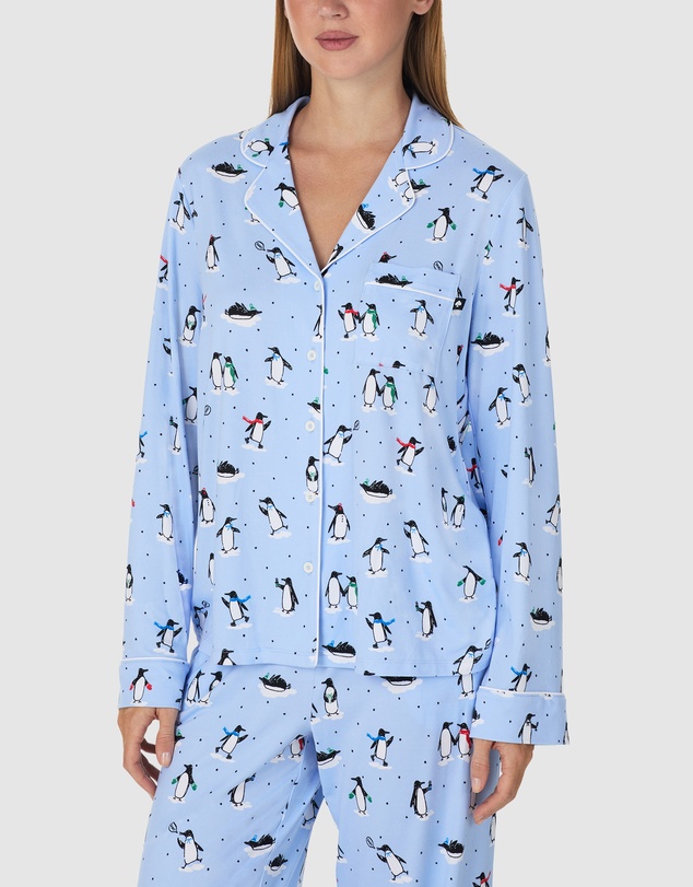Kate Spade - Printed Jersey Button Up Long Sleeve Long Pyjama Set
