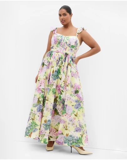 City Chic - Annika Hydrangea Print Cotton Maxi Dress
