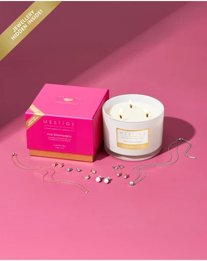 Mestige - Pink Champagne Scented Soy Candle 340g - Hidden Jewellery Embellished with crystals from Swarovski®