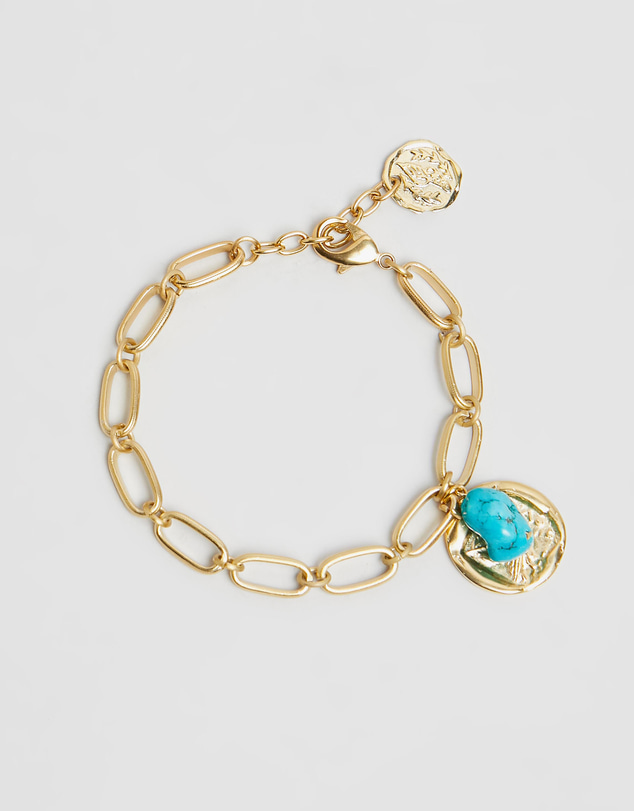 Ancient Greek Sandals - Oval Chain Owl Gold & Turquoise Anklet