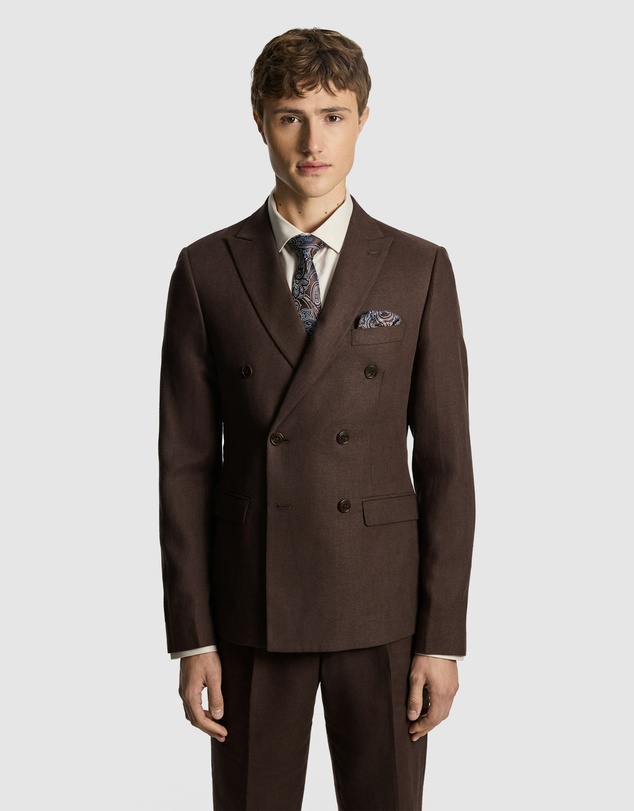 yd. - Santos Linen Blend Double Breasted Suit Jacket