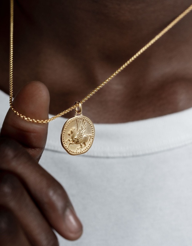 Dower & Hall - Men's 'Overcome and Thrive' Pegasus Talisman Necklace In Gold Vermeil
