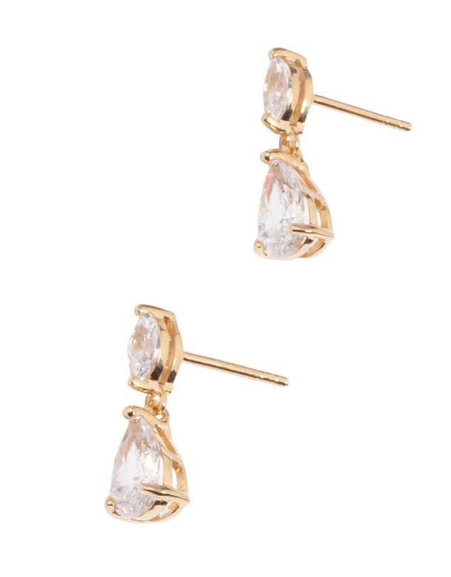 Lovisa - Gold Plated Sterling Silver Cubic Zirconia Marquise Drop Earrings