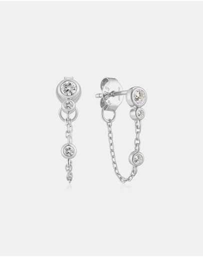 Ania Haie - Silver Bezel-Set Drop Chain Stud Earrings