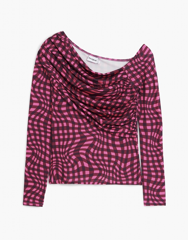 Desigual - Asymmetric T-shirt with psychedelic checks