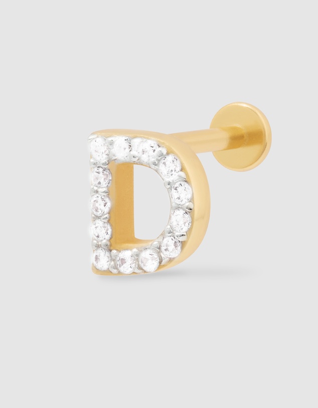 Wanderlust + Co - Alphabet Pave Gold Flat Back Earring - Letter D