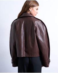 TOPSHOP - Faux Leather Ovoid Sleeve Short Trench Jacket