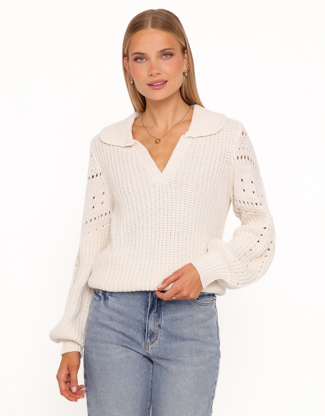 Petal & Pup - Fitzgerald Pointelle Polo Sweater - Cream