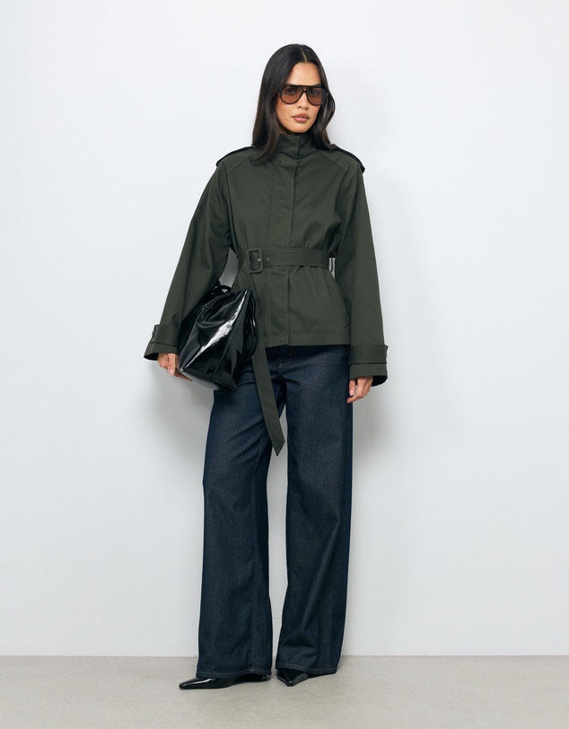 AERE - Sadie Funnel Neck Crop Trench Coat
