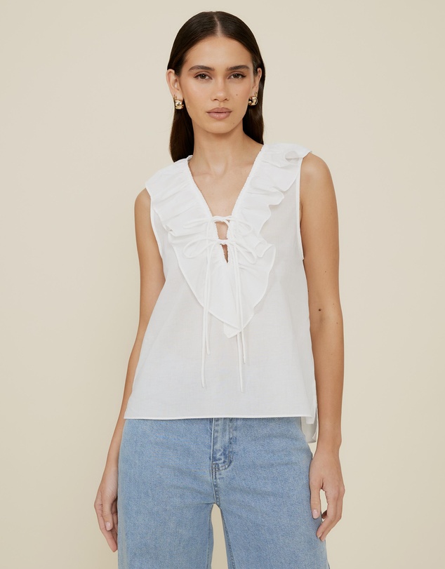 The Fated - Alexis Tie Front Ruffle Top