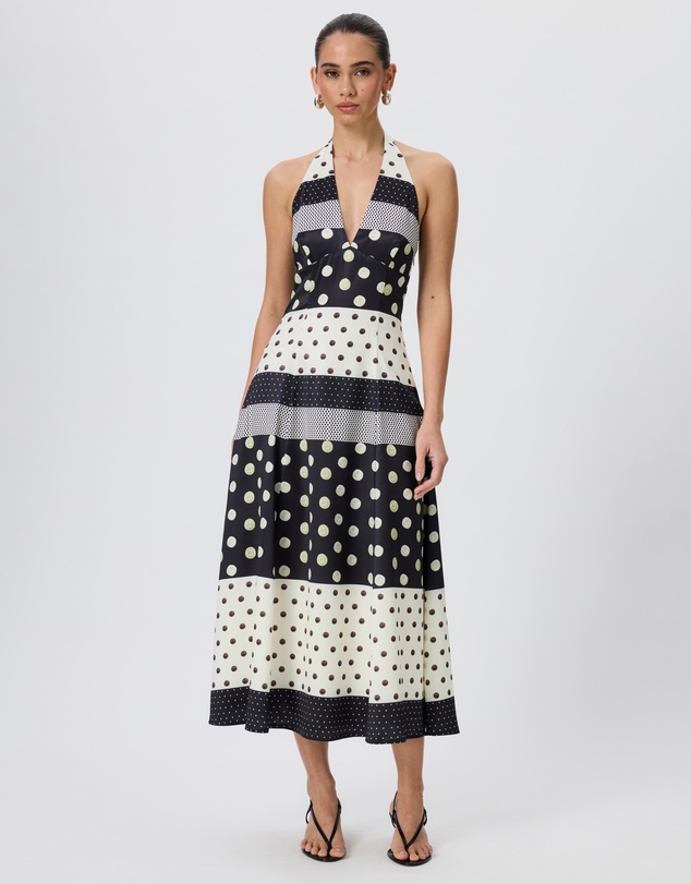 Tussah - Liza Polka Dot Satin Halter Dress