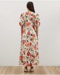 Atmos&Here - Ava Linen Blend Puff Sleeve Maxi Dress