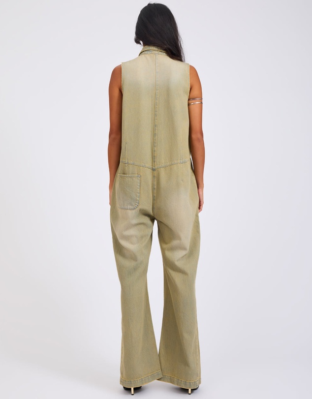 ONE TEASPOON - Braxton Wide Leg Long Length Denim Jumpsuit - Warm Khaki