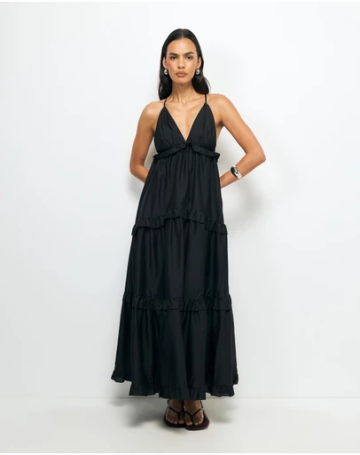 AERE - Ivara V-Neck Tiered Maxi Dress