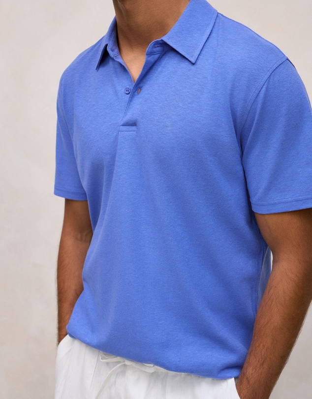 Trenery - Linen Cotton Jersey Polo in Vivid Blue