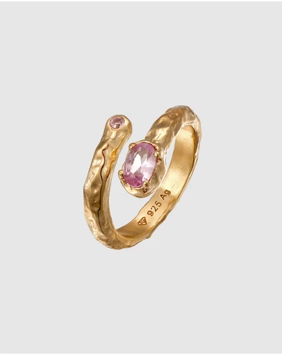 Haze & Glory - ICONIC EXCLUSIVE - Ring Oval Synthetic Sapphire Pink Gems 925 Sterling Silver Gold Plated