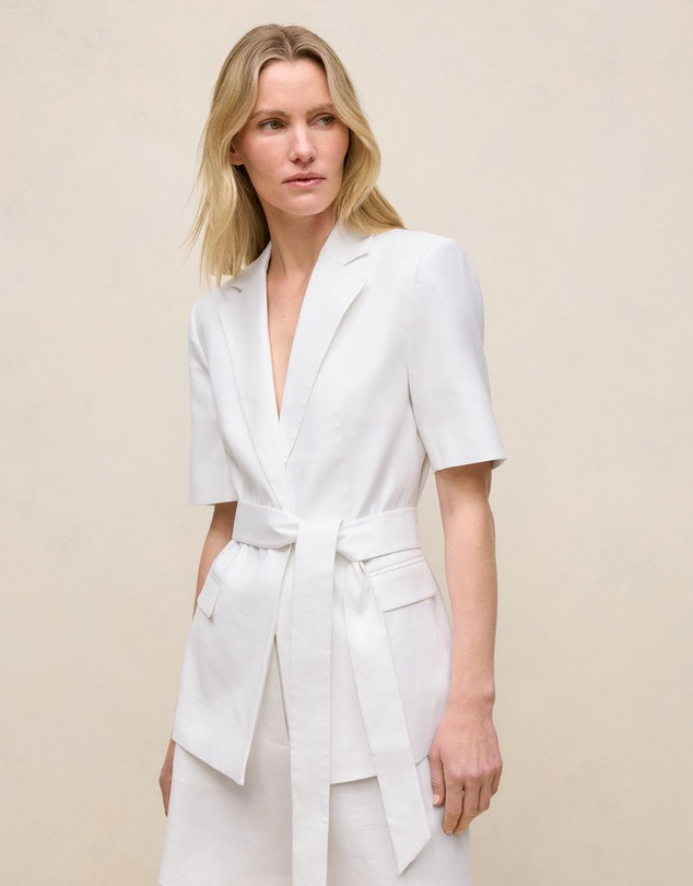 Trenery - Stretch Linen Short Sleeve Blazer in White