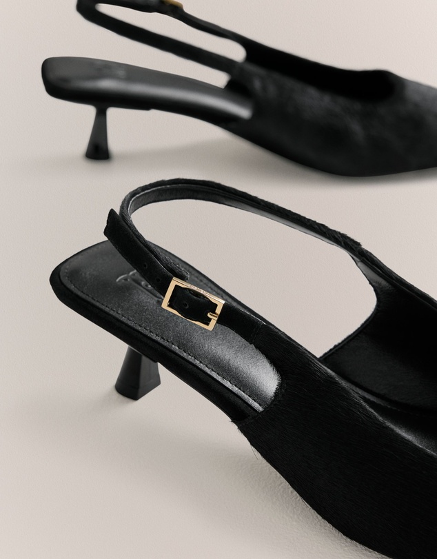 Trenery - Solenne Pony Hair Kitten Heel in Black