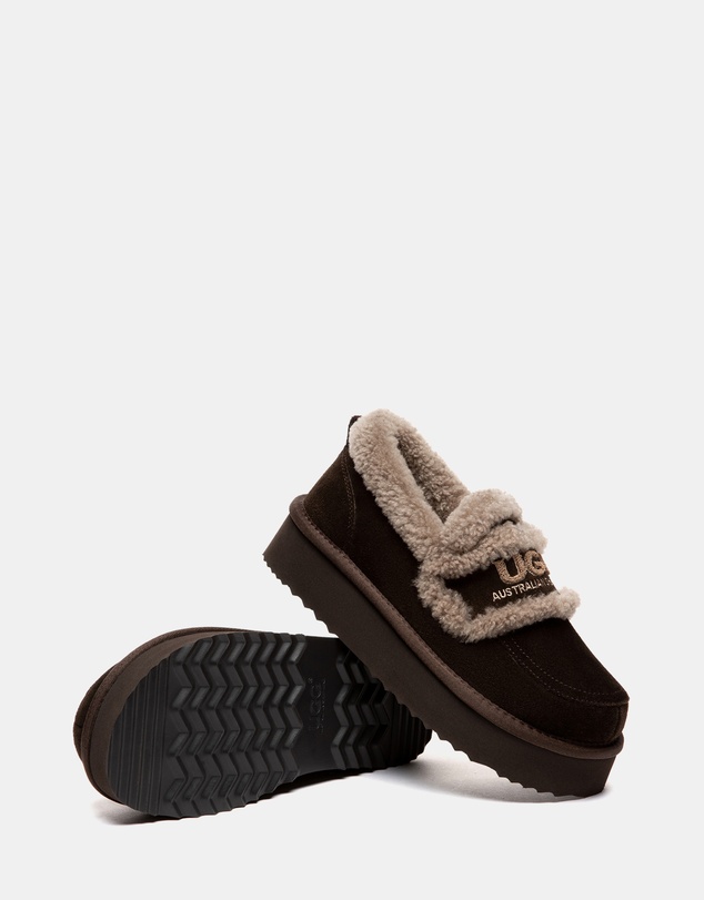 EVERAU - Australian Shepherd Ugg Rilee Platform Loafer Cow Suede Upper House Shoes