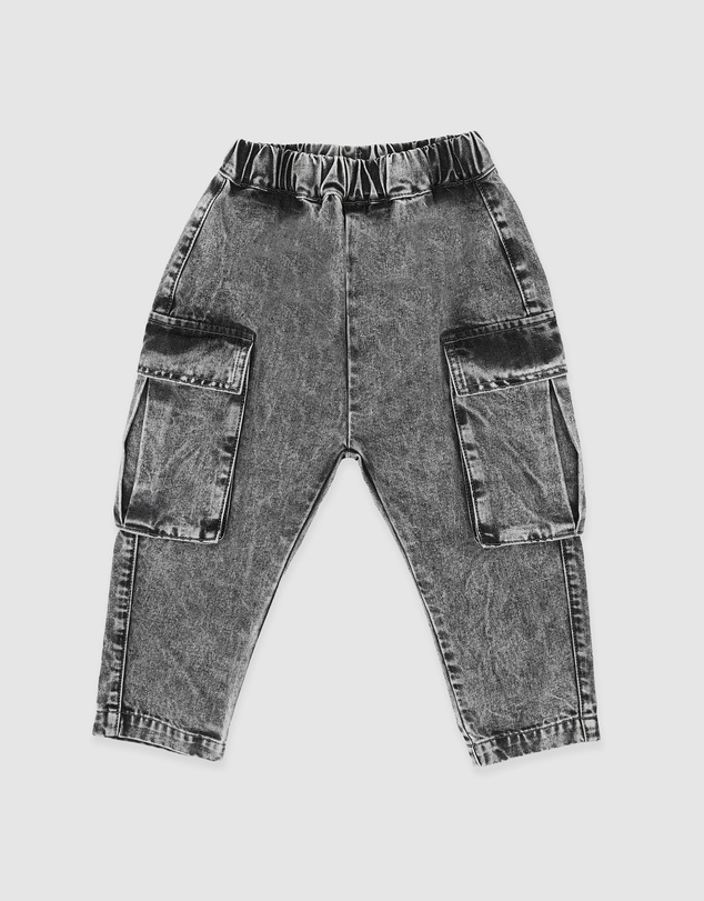 Fox & Finch - Washed Black Pull On Cargo Jeans 3-7 Yrs