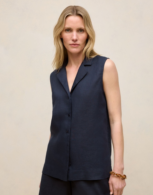 Trenery - Linen Sleeveless Shirt in Night Sky