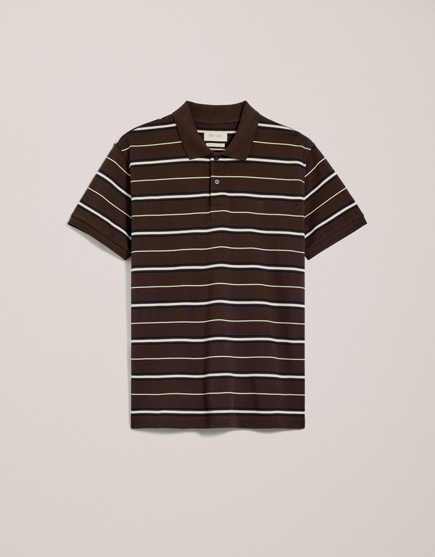 Trenery - Australian Cotton Pique Stripe Polo in Coffee