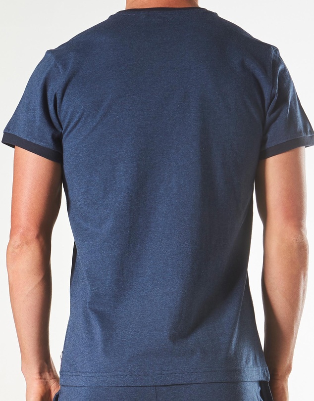 Mitch Dowd - Short Sleeve Contrast Cotton Sleep Tee - Denim Marle