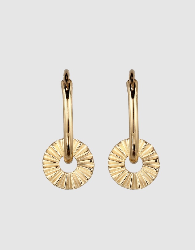 Elli Jewelry - Fluted Disc Charm Hoop Earrings in Gold-Plated 925 Silver